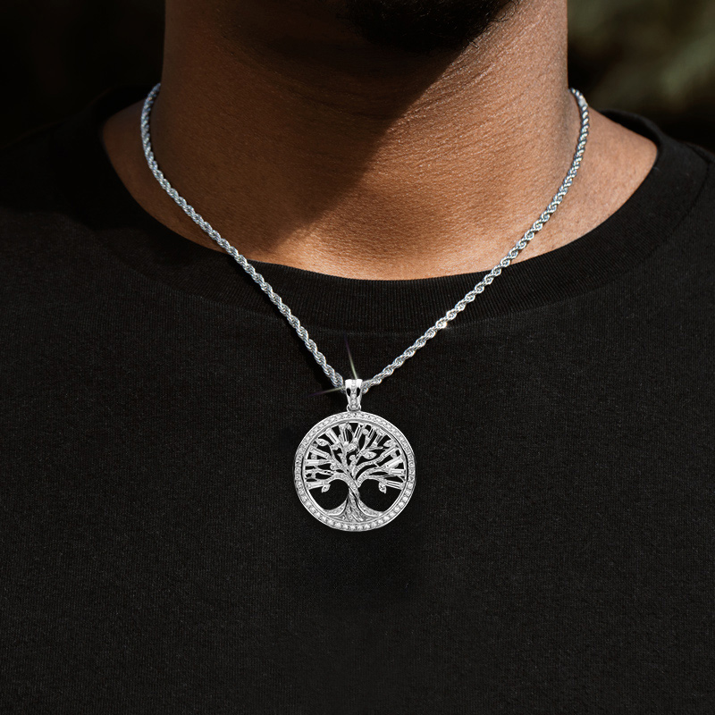 Hollow Round And Baguette Cut Tree Of Life Circle Pendant Moissanite - Image 6