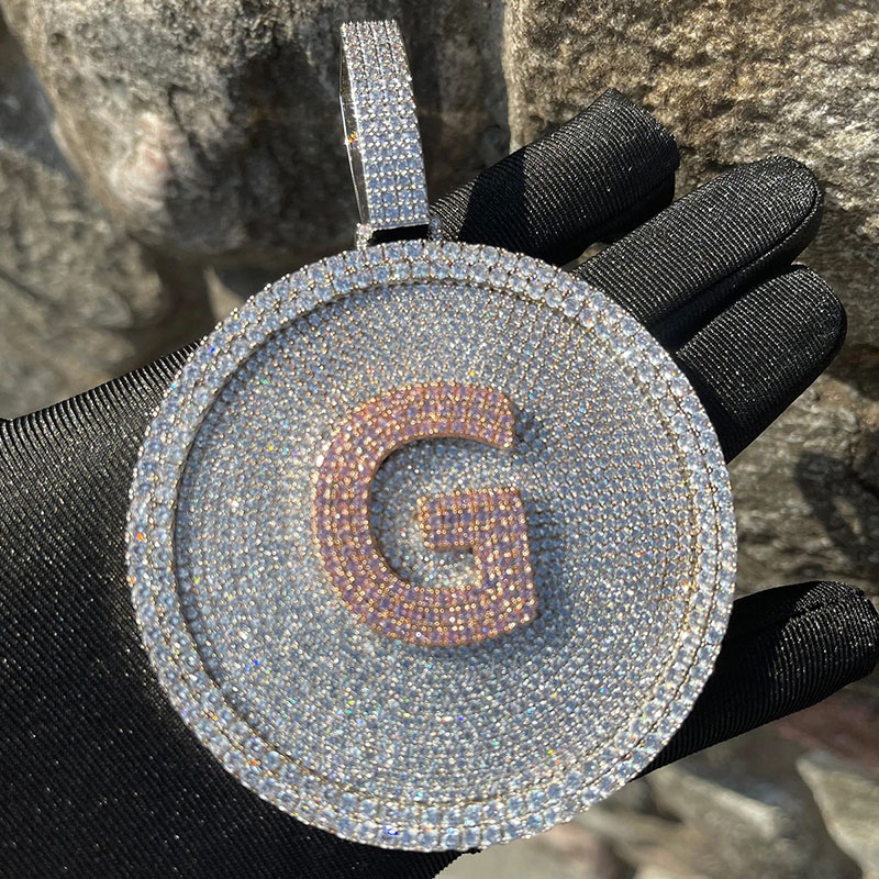 3.12 Iced Out Out A-z Letters Round Pendant Gold With Street Luxury Shine - Image 3