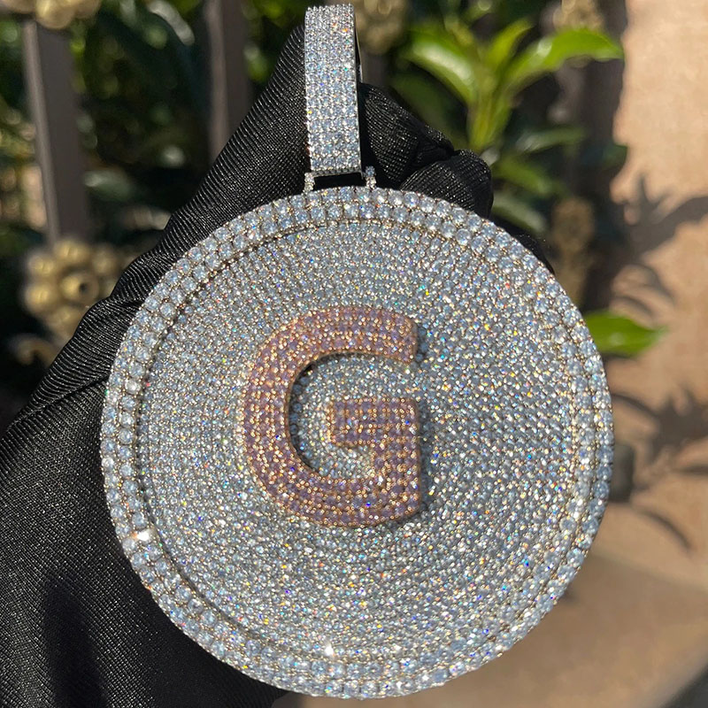 3.12 Iced Out Out A-z Letters Round Pendant Gold With Street Luxury Shine - Image 4