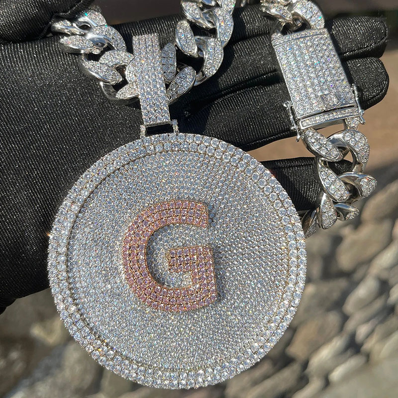 3.12 Iced Out Out A-z Letters Round Pendant Gold With Street Luxury Shine