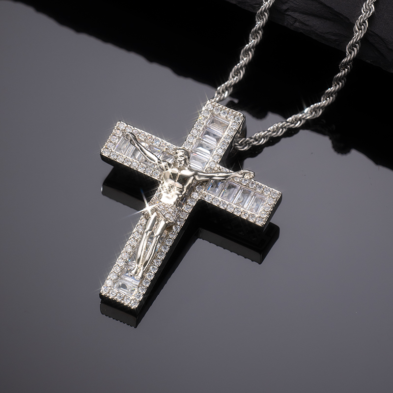 Iced Out Crucifix Cross Baguette Cut Pendant Gold With Street Luxury Shine - Image 3