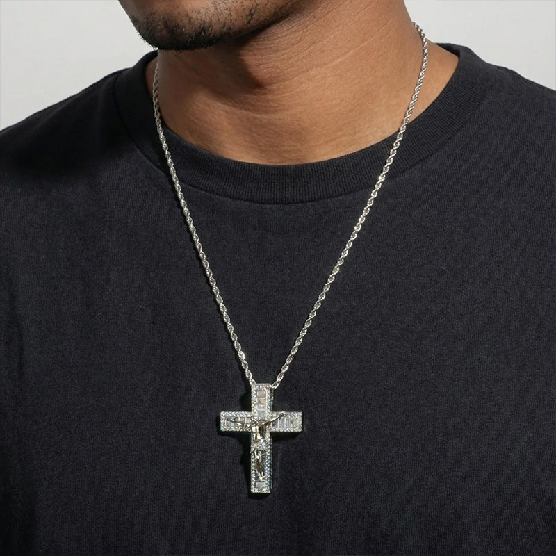 Iced Out Crucifix Cross Baguette Cut Pendant Gold With Street Luxury Shine - Image 4