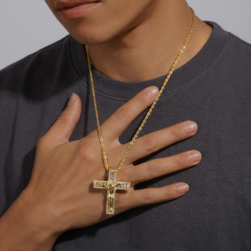 Iced Out Crucifix Cross Baguette Cut Pendant Gold With Street Luxury Shine - Image 5