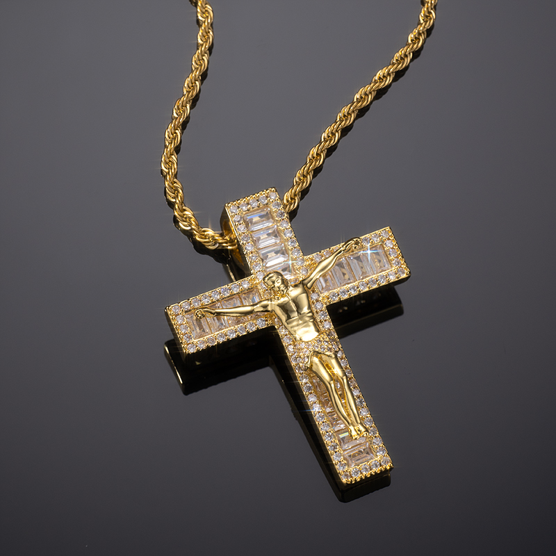 Iced Out Crucifix Cross Baguette Cut Pendant Gold With Street Luxury Shine - Image 6