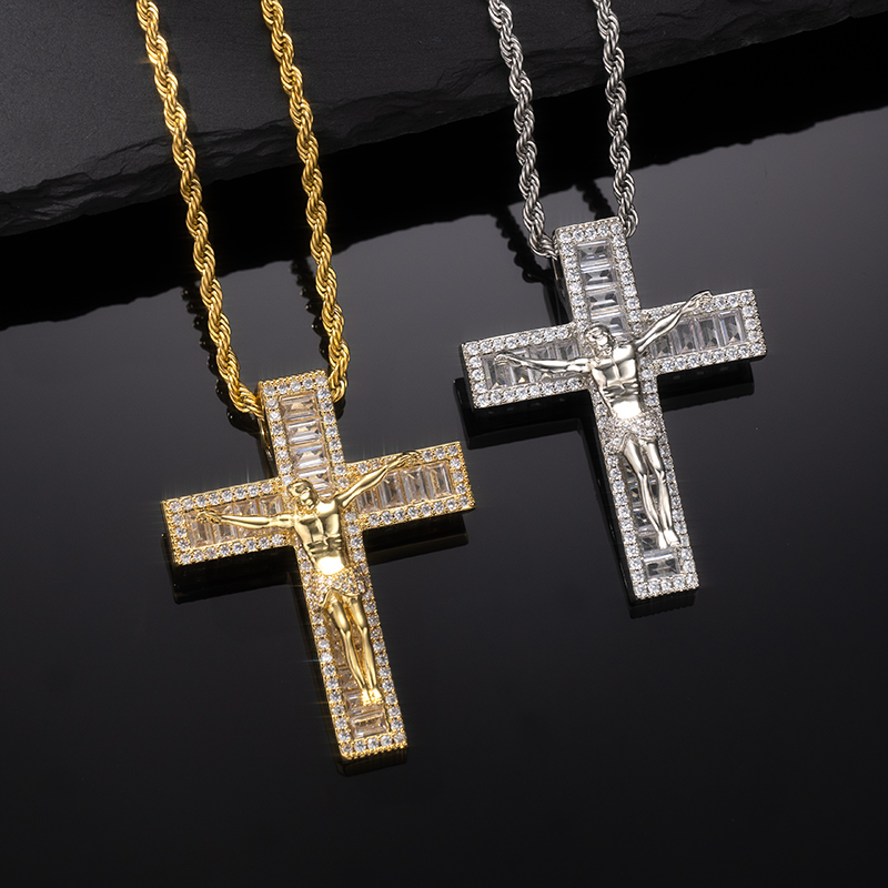 Iced Out Crucifix Cross Baguette Cut Pendant Gold With Street Luxury Shine