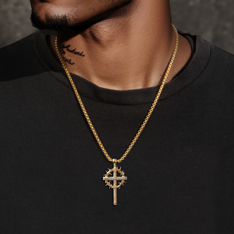 Iced Out Jesus Crown Of Thorns Cross Pendant Moissanite - Image 4