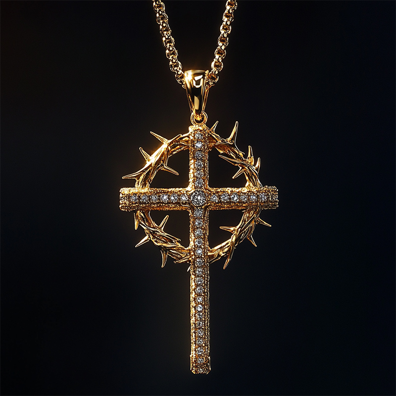 Iced Out Jesus Crown Of Thorns Cross Pendant Moissanite