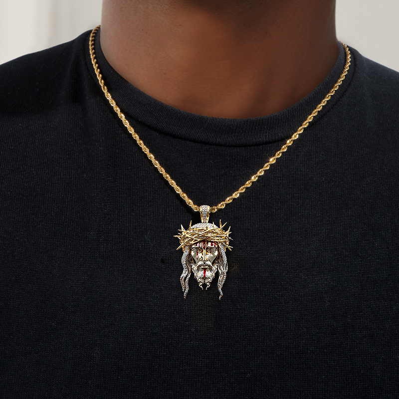 Crown Of Thorns Jesus Bleeding Head Pendant Silver With Street Luxury Shine - Image 3