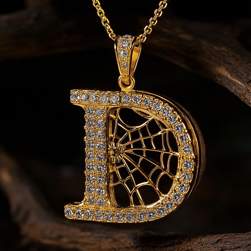 Iced Out Spider Web 26 Initial Letters Pendant With Street Luxury Shine - Image 3