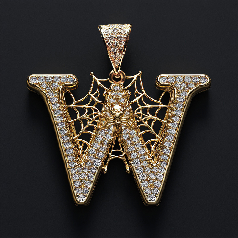 Iced Out Spider Web 26 Initial Letters Pendant With Street Luxury Shine - Image 5