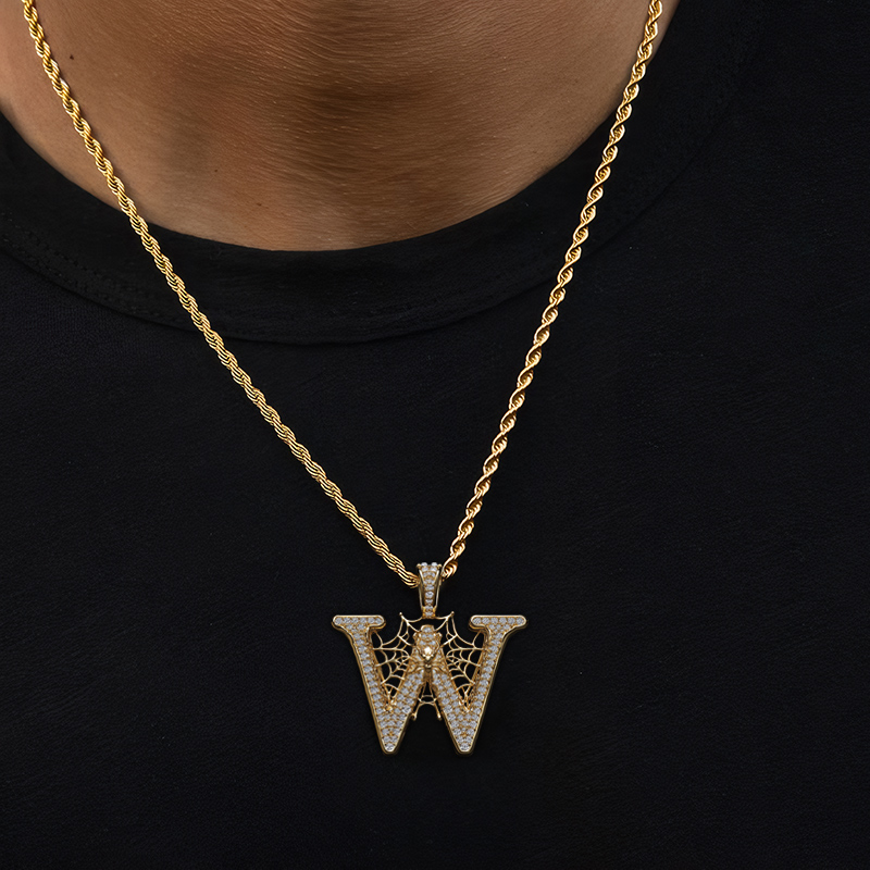 Iced Out Spider Web 26 Initial Letters Pendant With Street Luxury Shine - Image 7