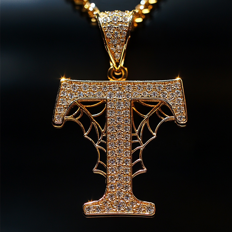 Iced Out Spider Web 26 Initial Letters Pendant With Street Luxury Shine
