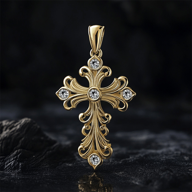 Baroque Art Style Cross Pendant Moissanite With Street Luxury Shine - Image 3