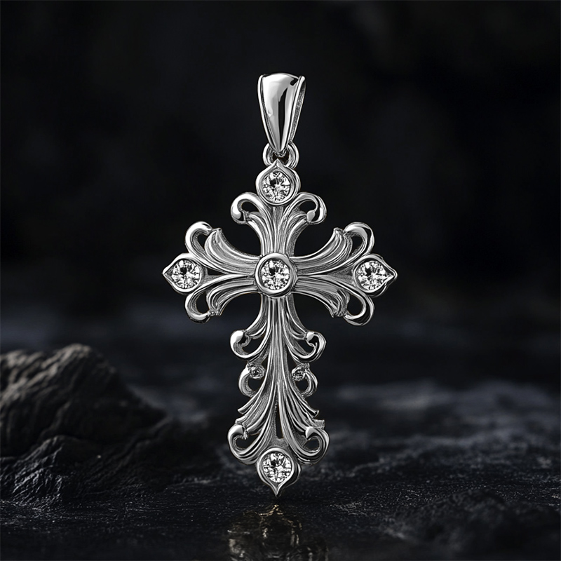 Baroque Art Style Cross Pendant Moissanite With Street Luxury Shine - Image 4
