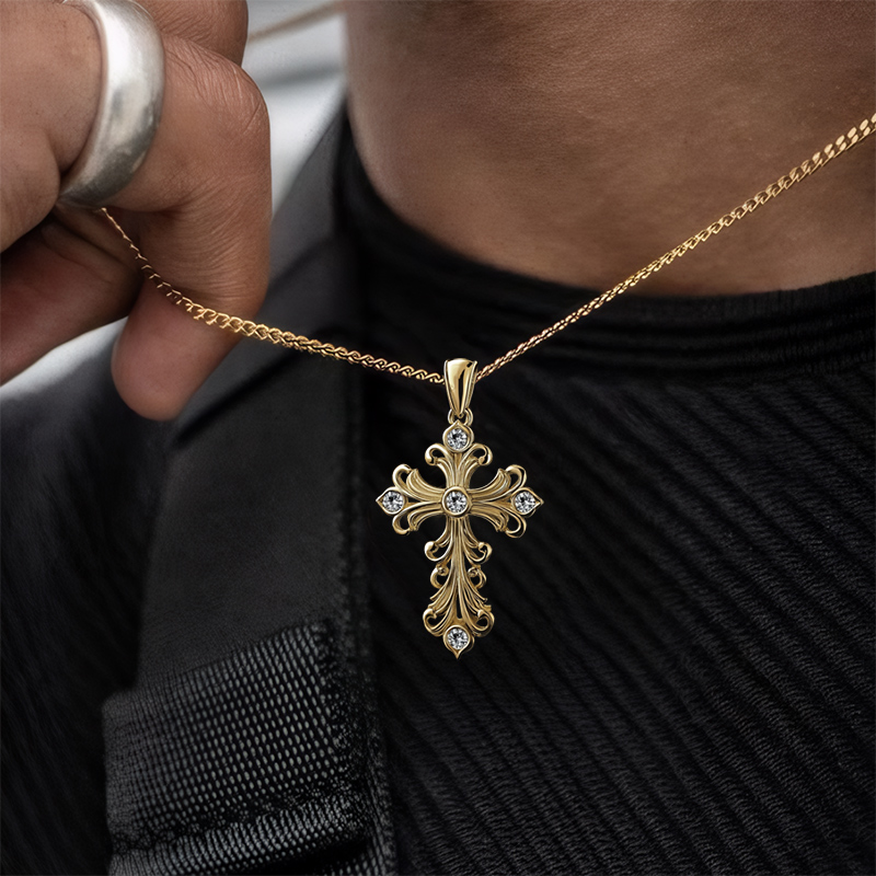 Baroque Art Style Cross Pendant Moissanite With Street Luxury Shine