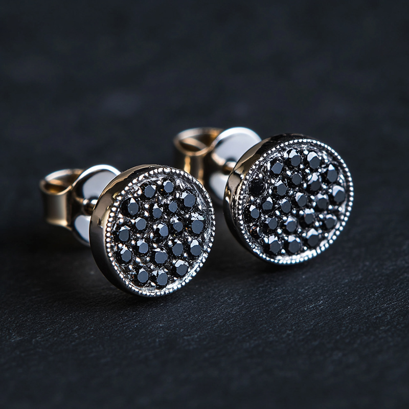8mm Micro Pave Black Diamond Stud Earrings With Street Luxury Shine