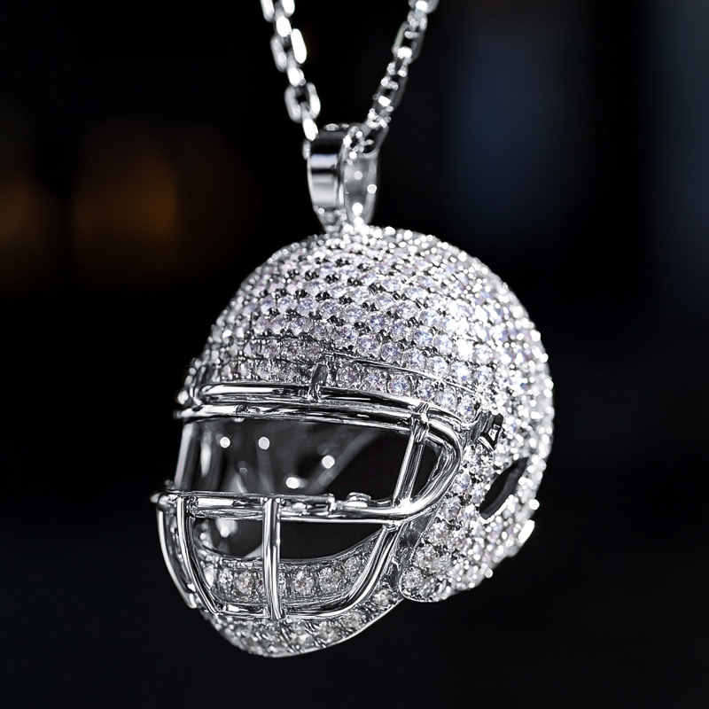 3d Diamond American Football Helmet Pendant With Street Luxury Shine - Image 3