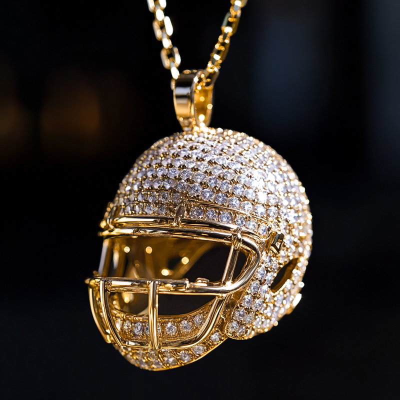 3d Diamond American Football Helmet Pendant With Street Luxury Shine