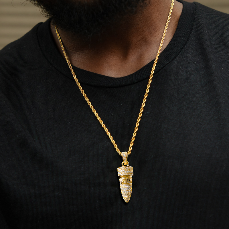Iced Out Bullet Rip Pendant Gold With Street Luxury Shine - Image 4