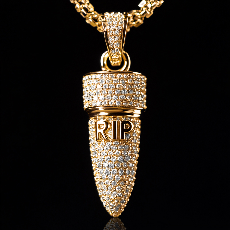 Iced Out Bullet Rip Pendant Gold With Street Luxury Shine