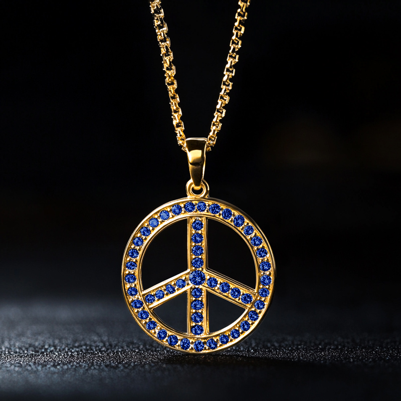 Iced Out Peace Sign Pendant Gold With Street Luxury Shine - Image 4