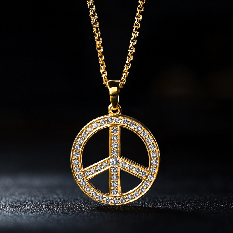 Iced Out Peace Sign Pendant Gold With Street Luxury Shine - Image 7