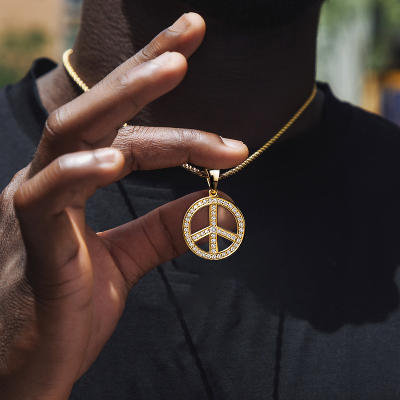 Iced Out Peace Sign Pendant Gold With Street Luxury Shine - Image 8