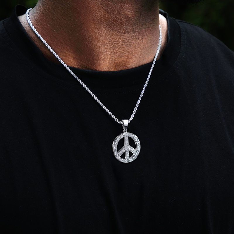 Iced Out Peace Sign Pendant Gold With Street Luxury Shine - Image 9