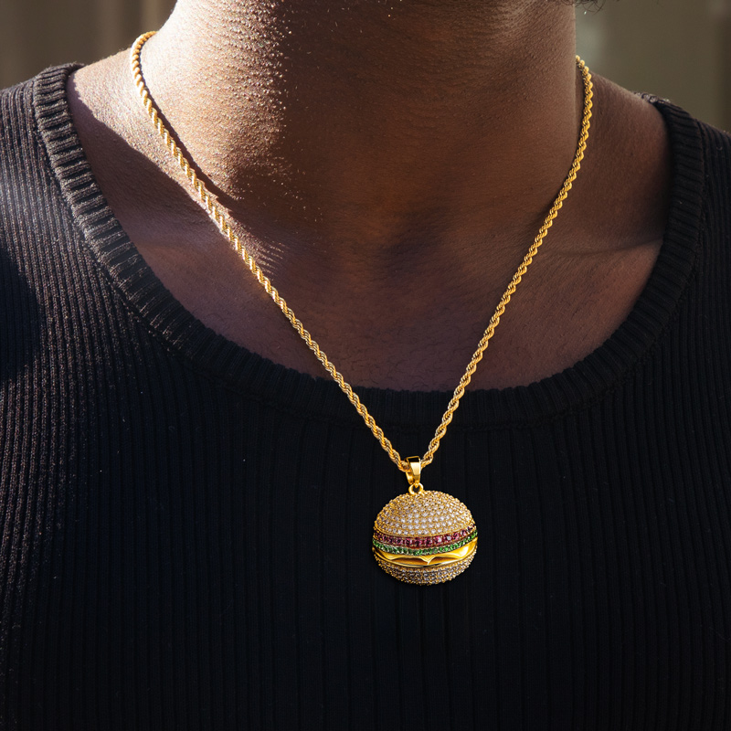 Iced Out Burger Pendant Silver With Street Luxury Shine - Image 3