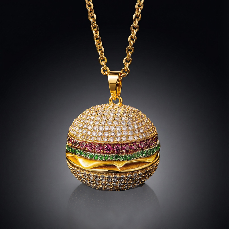 Iced Out Burger Pendant Silver With Street Luxury Shine - Image 4