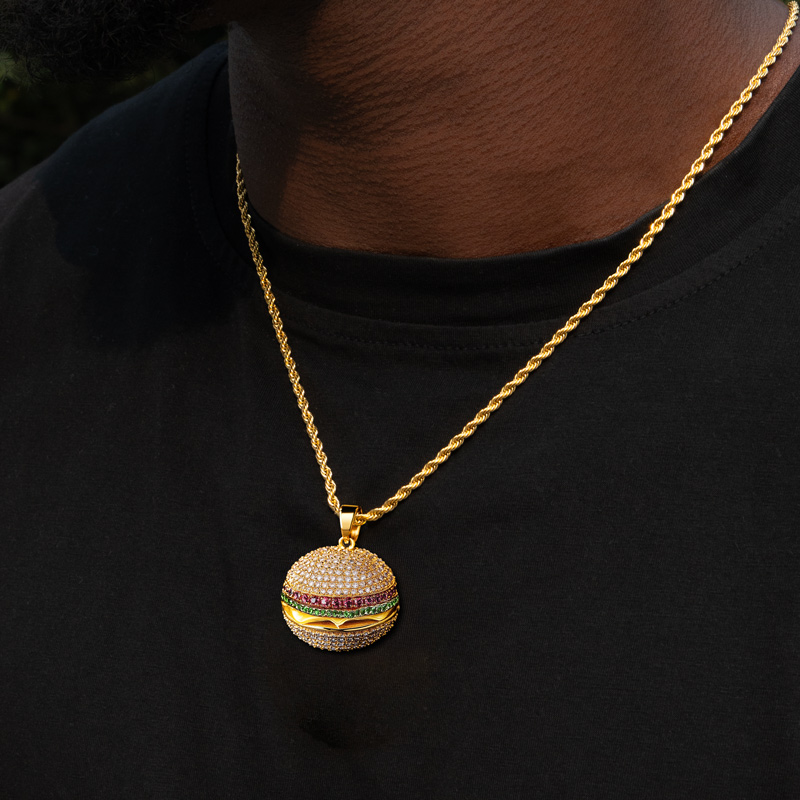 Iced Out Burger Pendant Silver With Street Luxury Shine - Image 5
