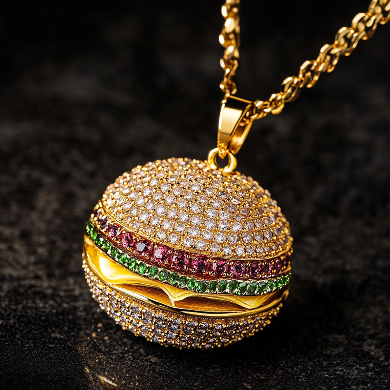 Iced Out Burger Pendant Silver With Street Luxury Shine