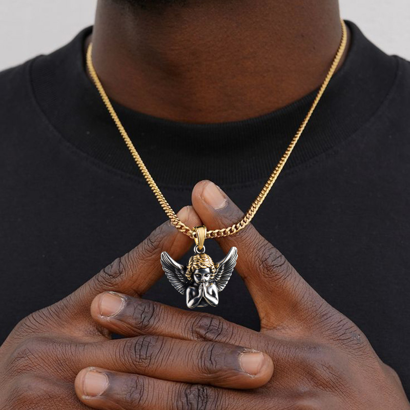 Prayer Hand Guardian Angel Wing Protection Pendant With Street Luxury Shine - Image 3