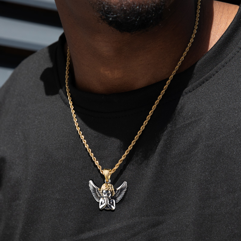Prayer Hand Guardian Angel Wing Protection Pendant With Street Luxury Shine - Image 4