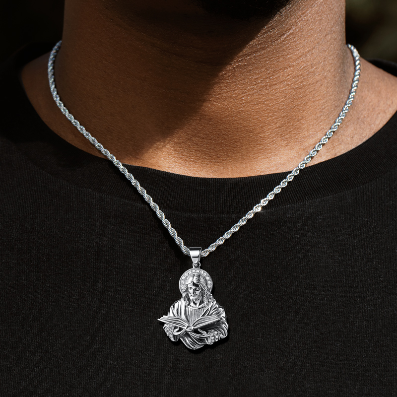 Reading Book Jesus Head Pendant Bold Statement Style With Street Luxury - Image 4
