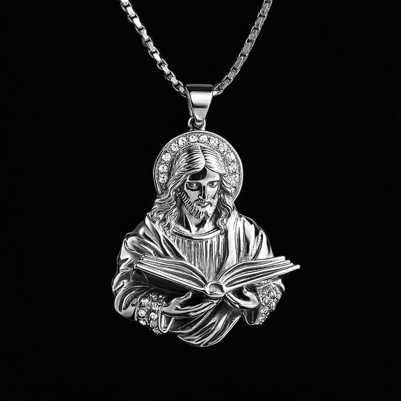 Reading Book Jesus Head Pendant Bold Statement Style With Street Luxury