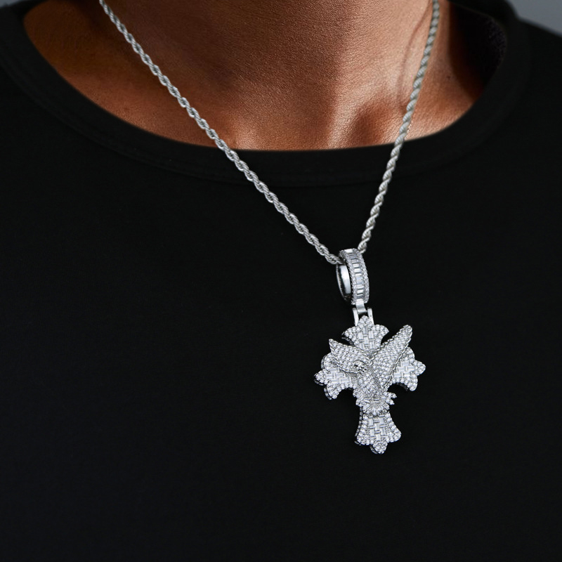 Iced Out Dove Cross Pendant Silver Premium Look Without Heavy Price - Image 4