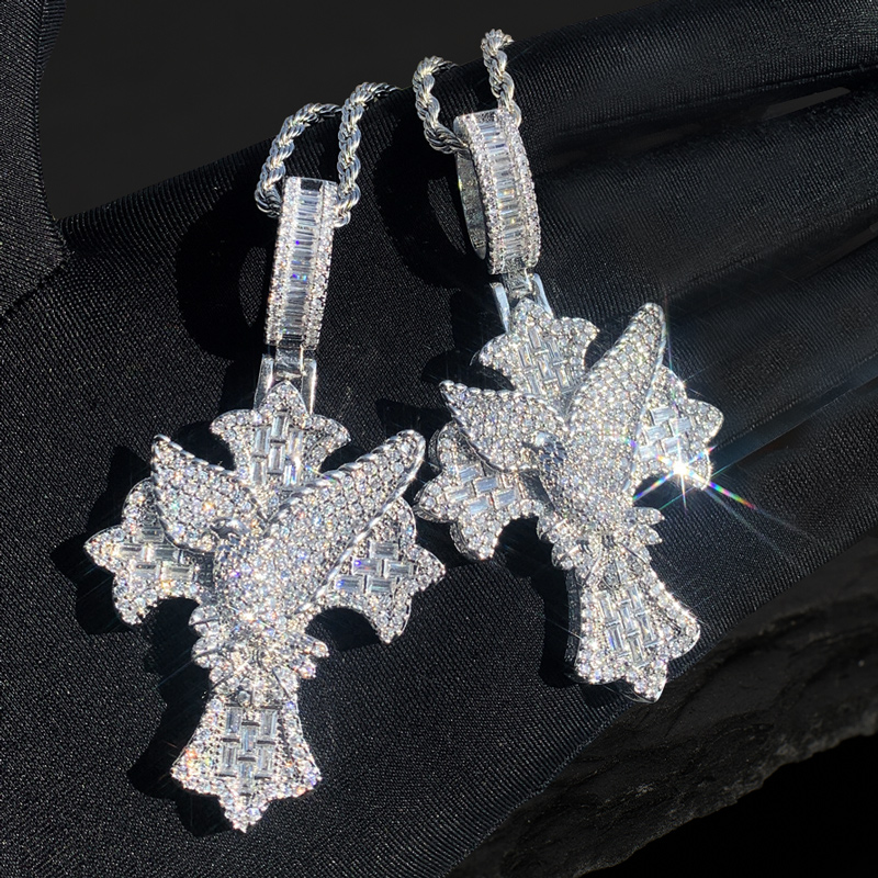 Iced Out Dove Cross Pendant Silver Premium Look Without Heavy Price