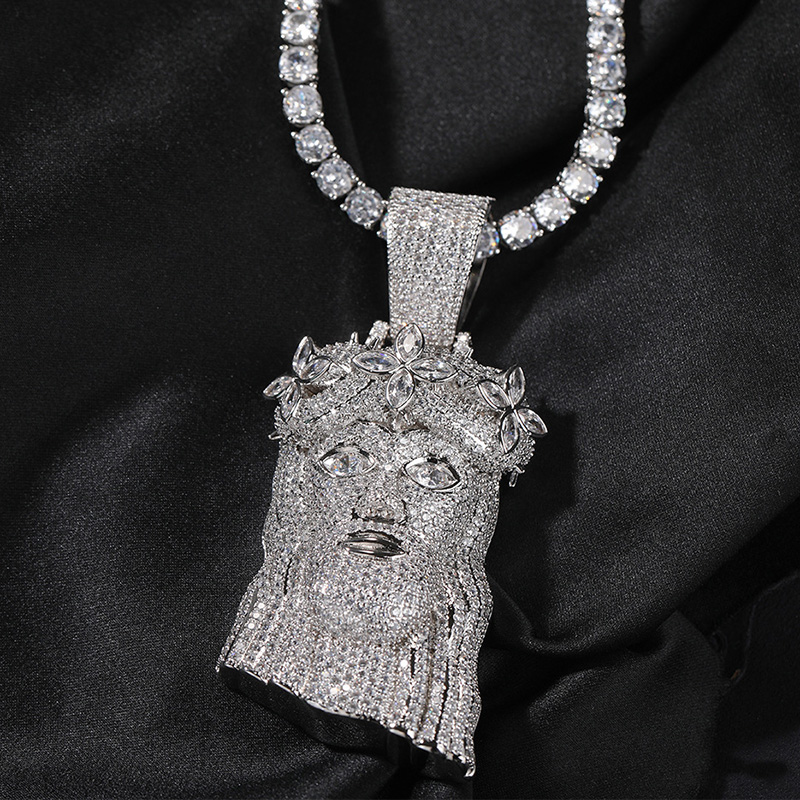 Bold Iced Out Four Leaf Clover Jesus Pendant In 18k White Gold Plating - Image 3