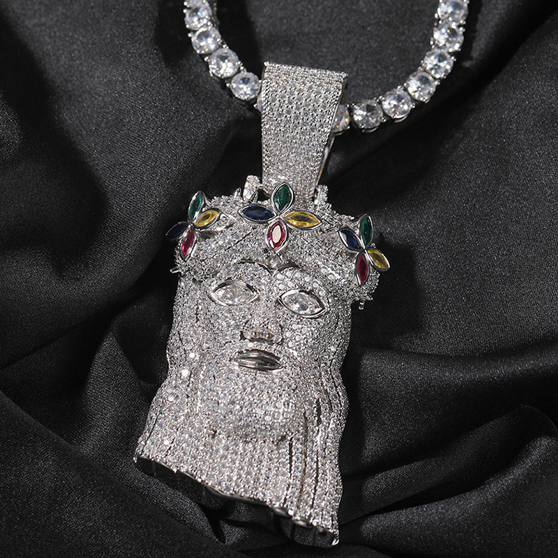 Bold Iced Out Four Leaf Clover Jesus Pendant In 18k White Gold Plating