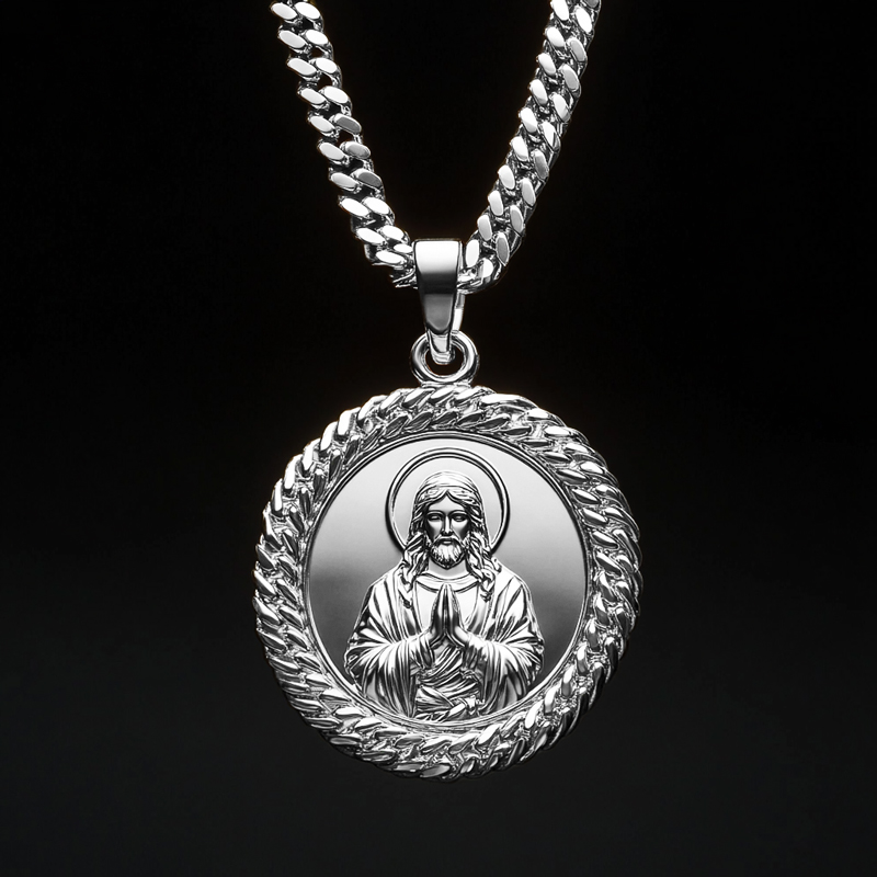 Jesus With Cuban Chain Circle Pendant Silver With Street Luxury Shine - Image 3