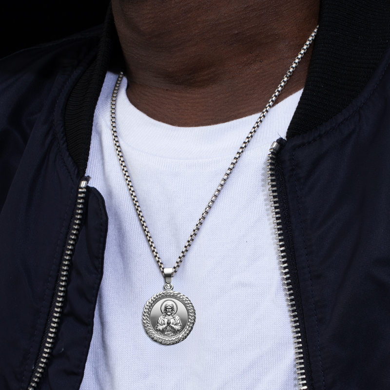 Jesus With Cuban Chain Circle Pendant Silver With Street Luxury Shine - Image 5