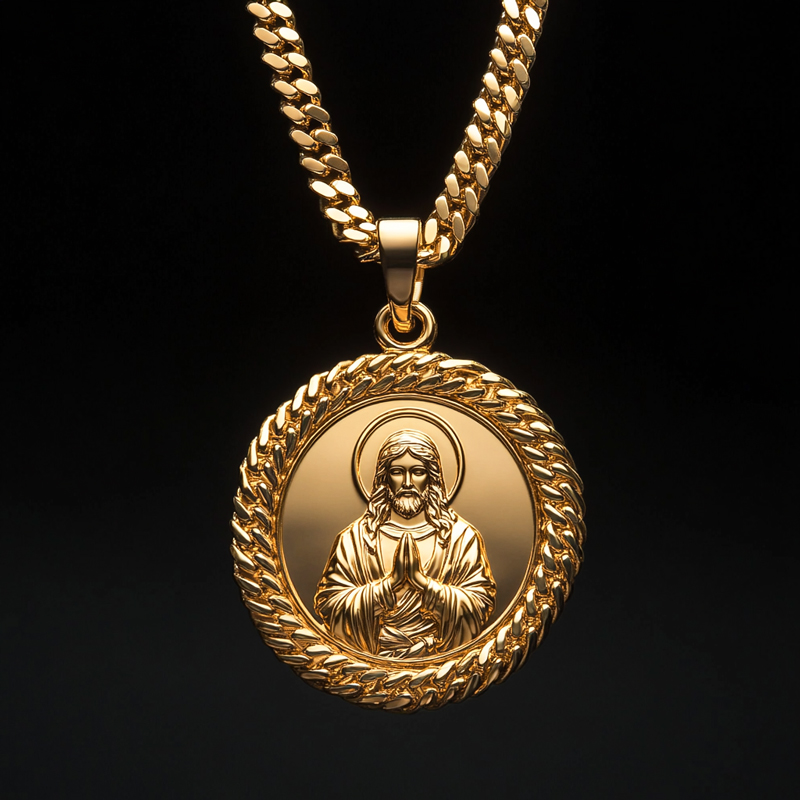 Jesus With Cuban Chain Circle Pendant Silver With Street Luxury Shine