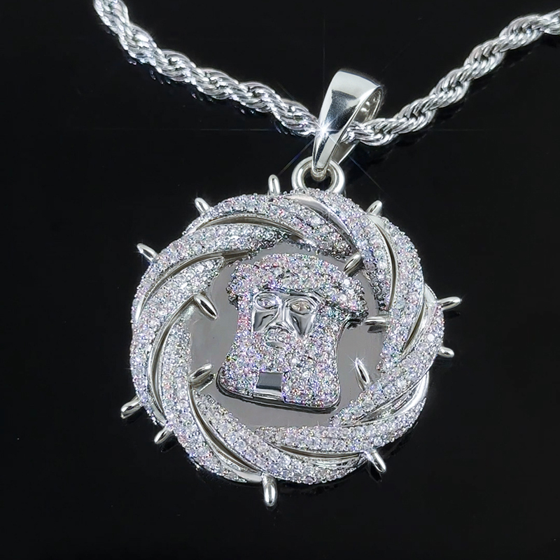 Iced Out Crown Of Thorns Jesus Head Pendant Gold With Street Luxury Shine - Image 3