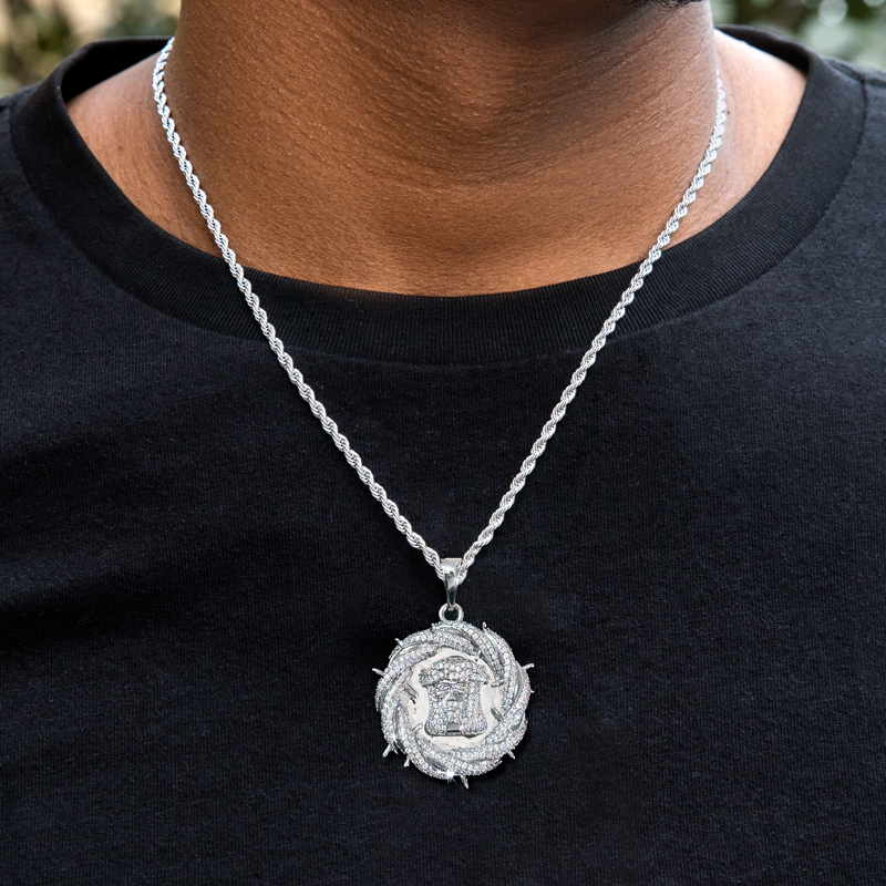 Iced Out Crown Of Thorns Jesus Head Pendant Gold With Street Luxury Shine - Image 4