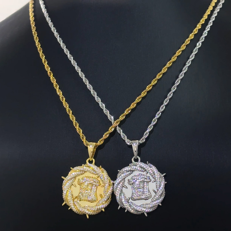 Iced Out Crown Of Thorns Jesus Head Pendant Gold With Street Luxury Shine - Image 8