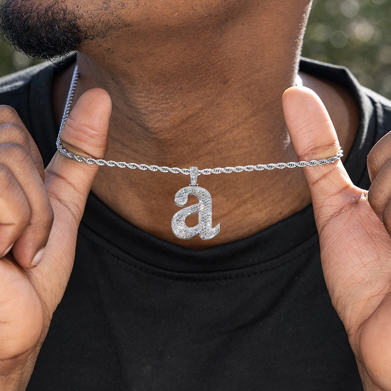 Iced Out Out A To Z Lowercase Letters Pendants In White Gold Moissanite - Image 3