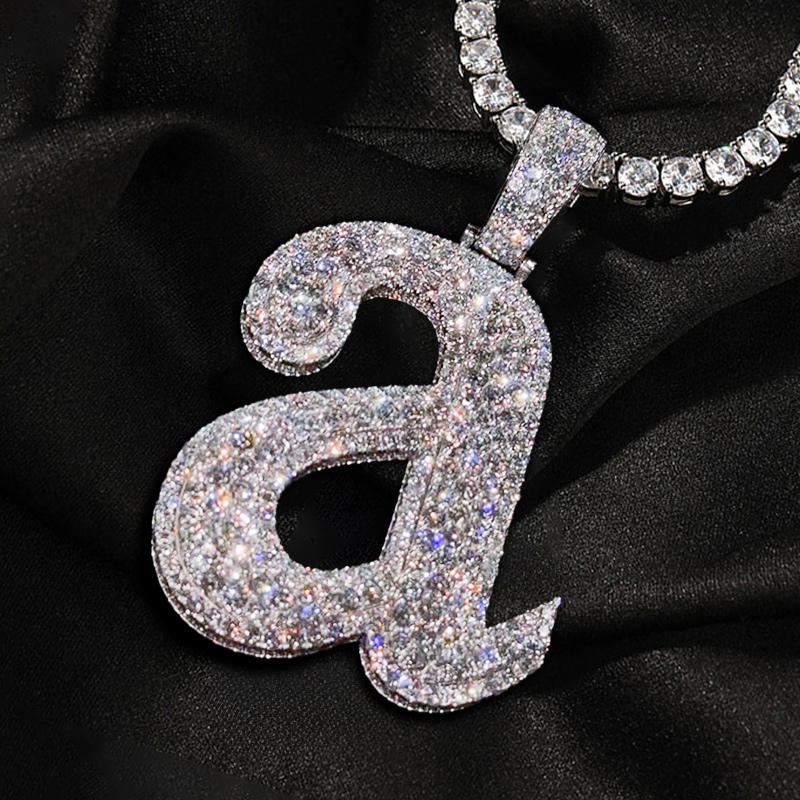 Iced Out Out A To Z Lowercase Letters Pendants In White Gold Moissanite - Image 4