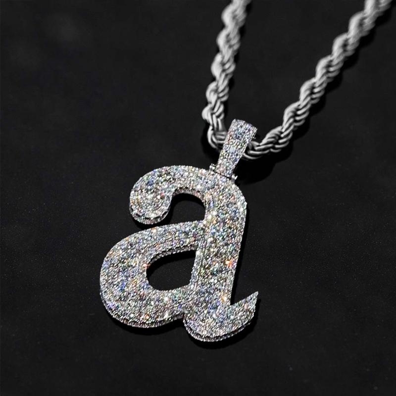 Iced Out Out A To Z Lowercase Letters Pendants In White Gold Moissanite - Image 5