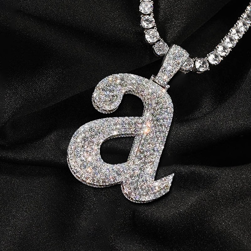 Iced Out Out A To Z Lowercase Letters Pendants In White Gold Moissanite - Image 6